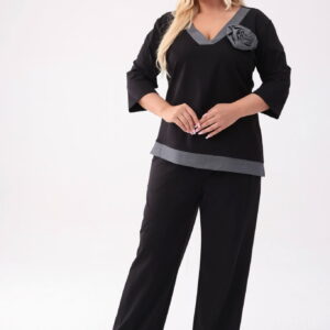 Elegancki czarny komplet Adriana - bluzka + długie spodnie PLUS SIZE XXL OVERSIZE JESIEŃ