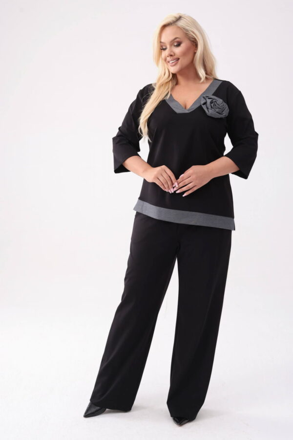 Elegancki czarny komplet Adriana - bluzka + długie spodnie PLUS SIZE XXL OVERSIZE JESIEŃ