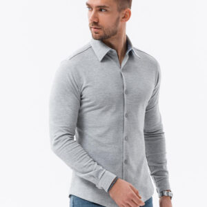 Koszula męska dzianinowa z długim rękawem - szara V5