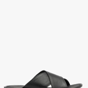 Czarne klapki męskie ze skóry licowej