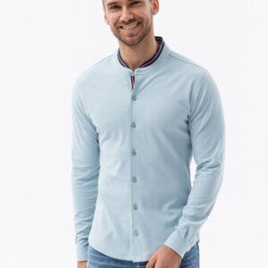 Koszula męska dzianinowa z długim rękawem - błękitna V3