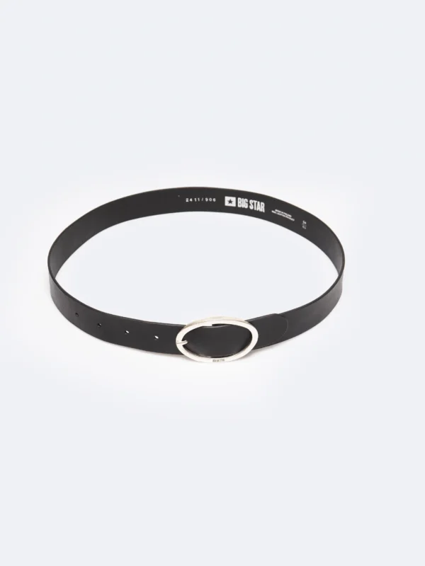 e03c71c95f8db2258544dbe936a3448f6a5a7cb1 Pasek damski skórzany z owalną klamrą czarny 2411 906