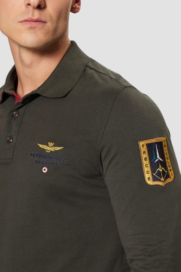 AERONAUTICA MILITARE Szarozielony męski longsleeve polo Tricolor