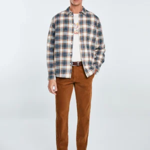 Koszula męska flanelowa w kratę niebieska Flaneno 401