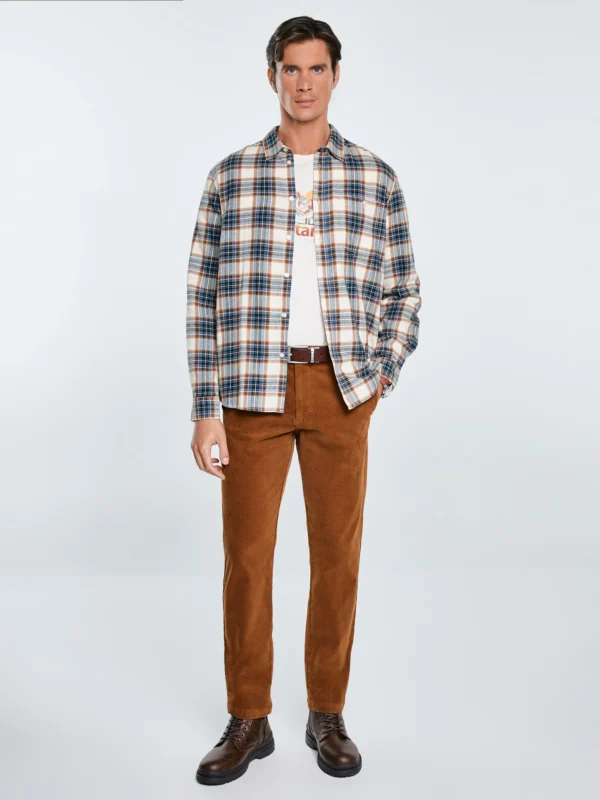 Koszula męska flanelowa w kratę niebieska Flaneno 401