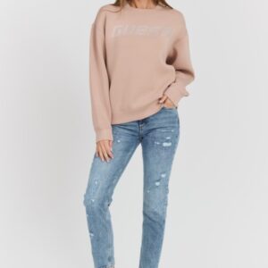 GUESS Beżowa damska bluza z cyrkoniami Cecilia