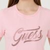 GUESS Różowy damski t-shirt bawełniany Stones&embro Tee