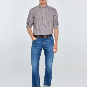 Koszula męska bawełniana w drobną kratę bordowa Gibbsoner 604