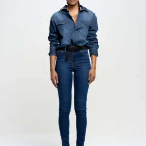 Jeansy damskie skinny z wysokim stanem granatowe Clara 658