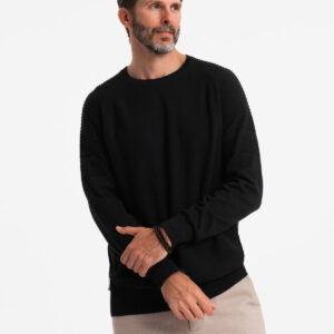 Męski sweter raglan z prążkowanymi rękawami – czarny V2