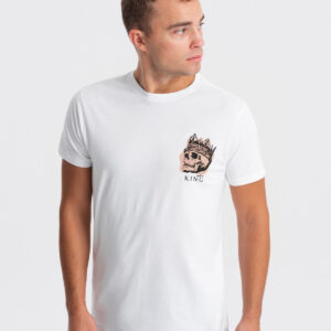 T-shirt męski bawełniany z nadrukiem na klatce piersiowej - biały V3