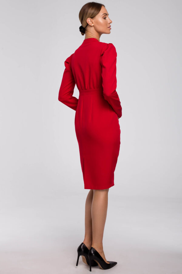 Sukienka elegancka kopertowa sukienka midi z marszczeniami pudrowy róż