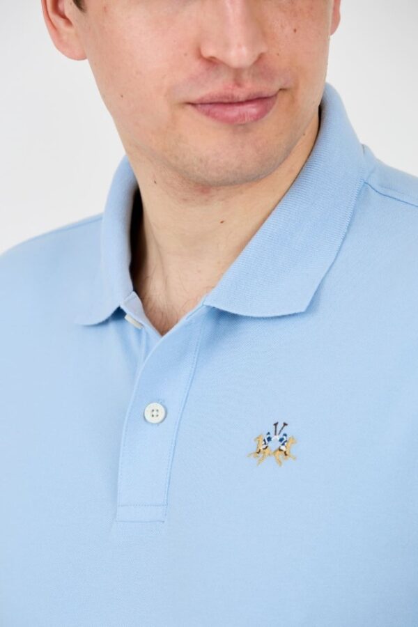 LA MARTINA Błękitne męskie polo z małym logo