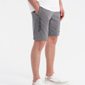 Dopasowane męskie krótkie dresowe spodenki z nadrukami – szare V3