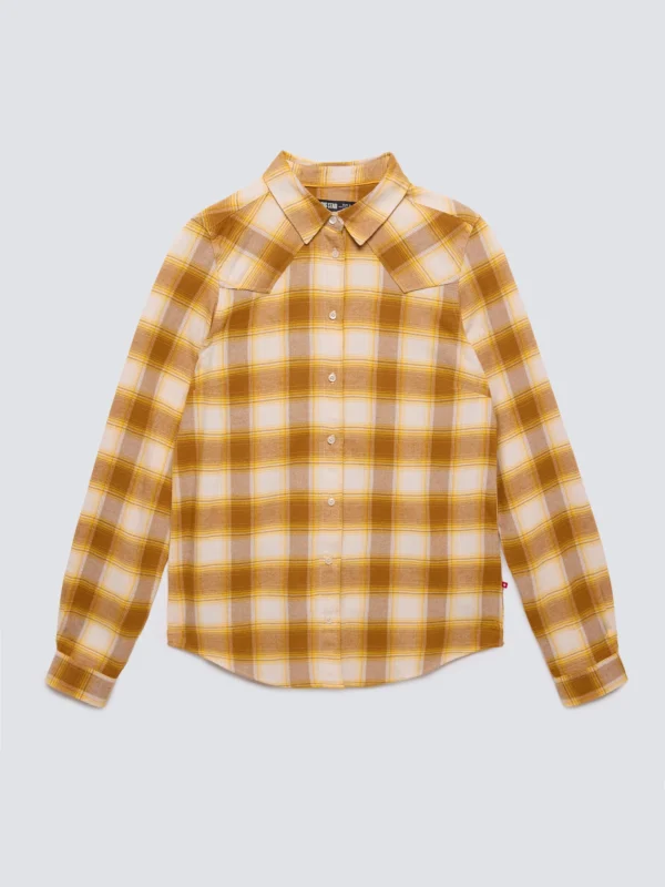 Koszula damska flanelowa w kratę żółto-brązowa Dreni 201