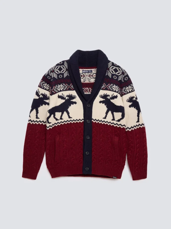 Kardigan męski ze wzorem skandynawskim bordowo-granatowy Lorenzo 000