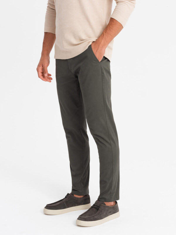 Jednolite męskie spodnie chino SLIM FIT – khaki V3