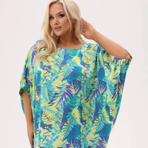 Kimonowa bluzka Tropicana - lazurowa zieleń, lekkość i egzotyczny styl PLUS