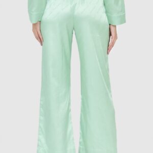JUICY COUTURE Zielone satynowe spodnie piżamowe damskie w logo