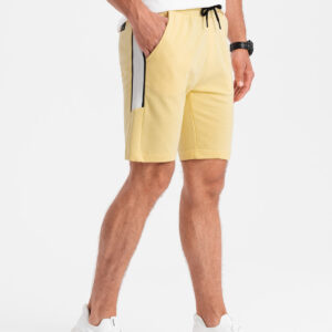 Szorty męskie dresowe z lampasem - żółte V1