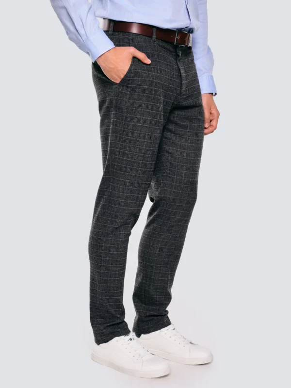 Spodnie męskie z kantem w kratę szare Jordini 903