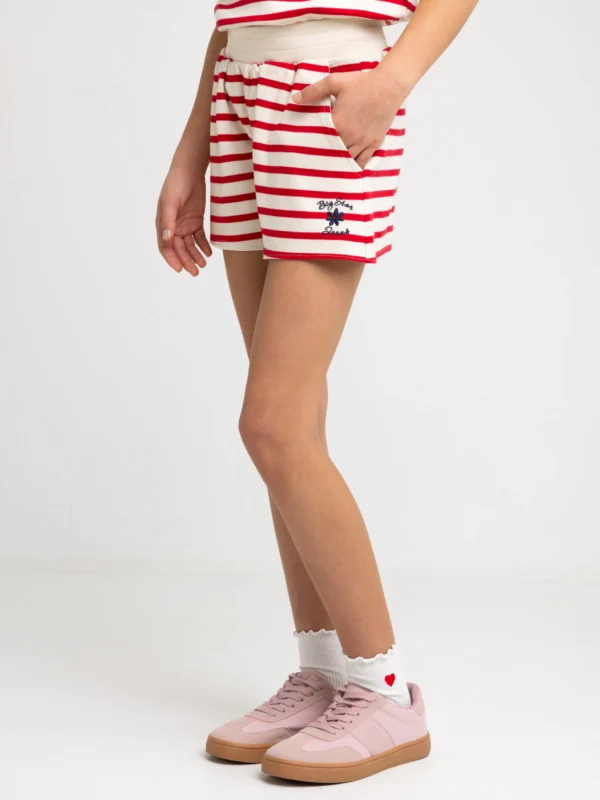 Szorty dziewczęce w paski czerwono-beżowe Marunash 603