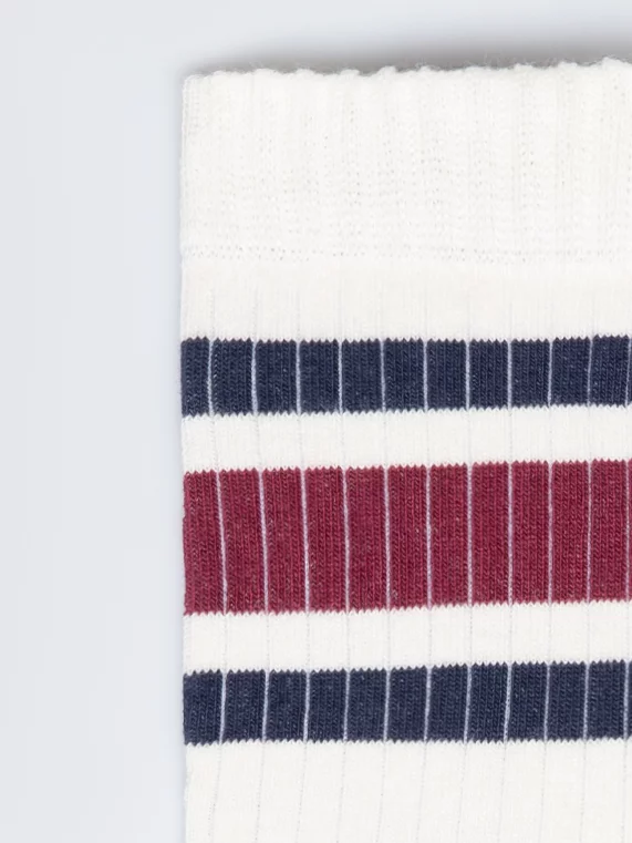 Skarpety chłopięce długie z paskami kremowe Rajan 102