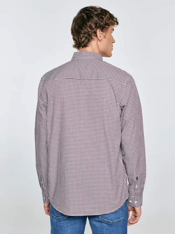 Koszula męska bawełniana w drobną kratę bordowa Gibbsoner 604