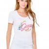 GUESS Damski biały t-shirt ze zdobionym logo