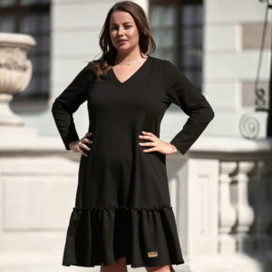 Czarna dresowa sukienka Alicja z falbanką XXL OVERSIZE JESIEŃ
