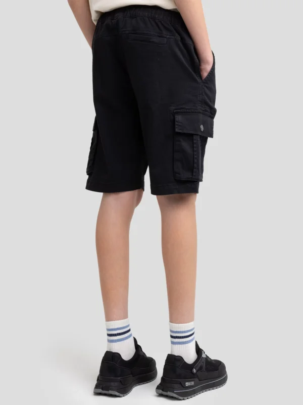 eb66826194a430c60d481915aa83354cdb65ec11 Szorty chłopięce dresowe z kieszeniami cargo czarne Sheldon 906