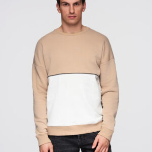 Bluza męska OVERSIZE z kontrastowym łączeniem kolorów - beżowa V2