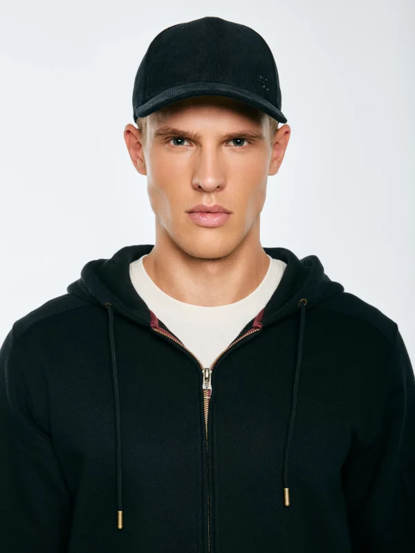 Czapka z daszkiem sztruksowa czarna Cordi 906