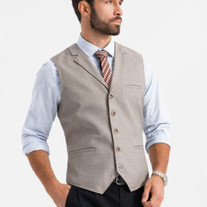 Kamizelka męska garniturowa z kołnierzem - beżowa V3