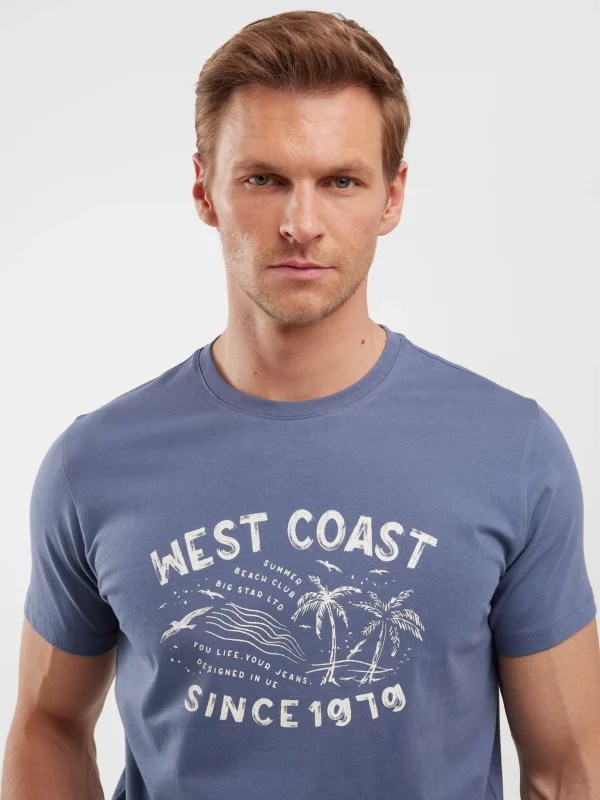 Koszulka męska z nadrukiem niebieska Reddrez 402