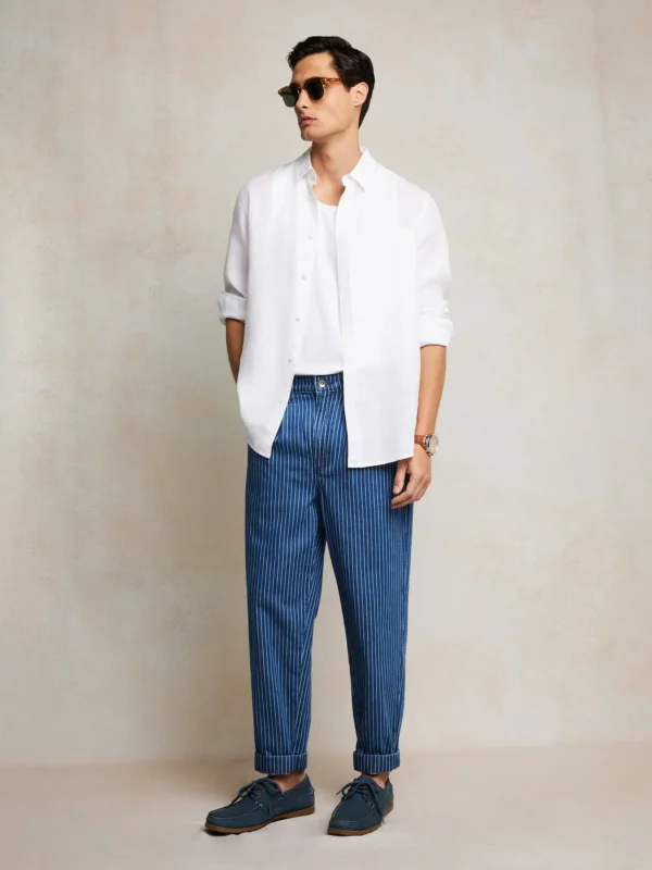 Jeansy męskie loose w prążek granatowe Temir 540