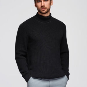 Sweter klasyczny męski z golfem z bawełny - czarny V4