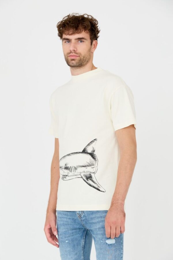 PALM ANGELS Beżowy męski t-shirt Broken Shark