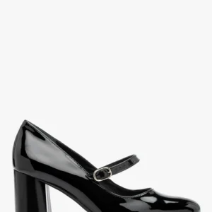 Lakierowane czółenka z paskiem na obcasie typu klocek