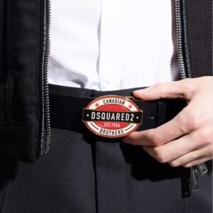 DSQUARED2 Czarny pasek męski ze skóry z owalną klamrą, Rozmiar 85