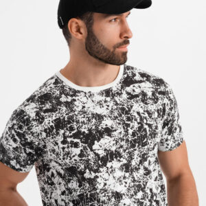 ef1fe77906f11e896cb4b91ee6c713ef7ed28b33 Męska wzorzysta bawełniana koszulka z krótkim rękawem – biało-czarna V2