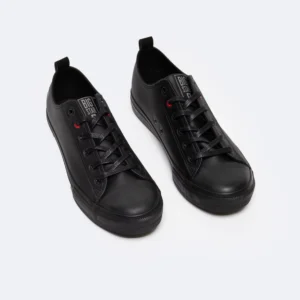 Trampki męskie ze skóry ekologicznej czarne JJ174005 906