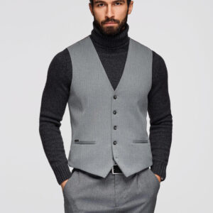 Elegancka męska kamizelka w jodełkę SLIM FIT - szara V1