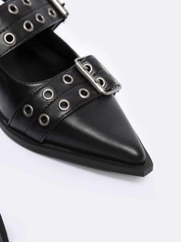 Baleriny damskie w szpic z odkrytą piętą 2w1 czarne NN274003 906