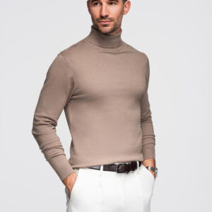 Męski dzianinowy golf z wiskozą – ciemnobeżowy melanż V3