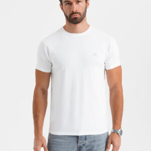 f0b28f5530299e69ee349943ba81b764a1100f23 Męski t-shirt SLIM FIT z elastanem i printem – biały V2