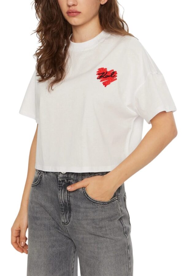 KARL LAGERFELD Biały damski top Hearts Cropped