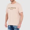BALMAIN Beżowy męski t-shirt z aksamitnym logo flock and foil, Rozmiar 2