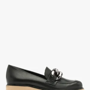 Czarne mokasyny na beżowym spodzie