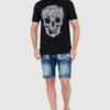 PHILIPP PLEIN Czarny męski t-shirt z czaszką zdobioną dżetami